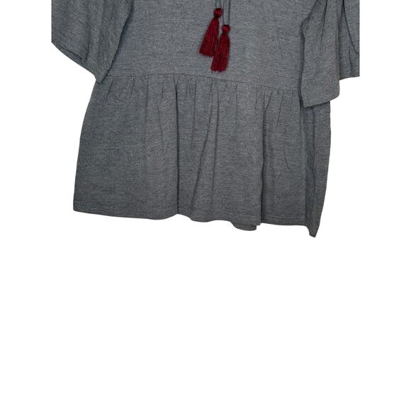 THML Women's Top Poplin Tie Tassled Embroidered Floral Neck Short Sleeve Grey XS - Picture 4 of 10